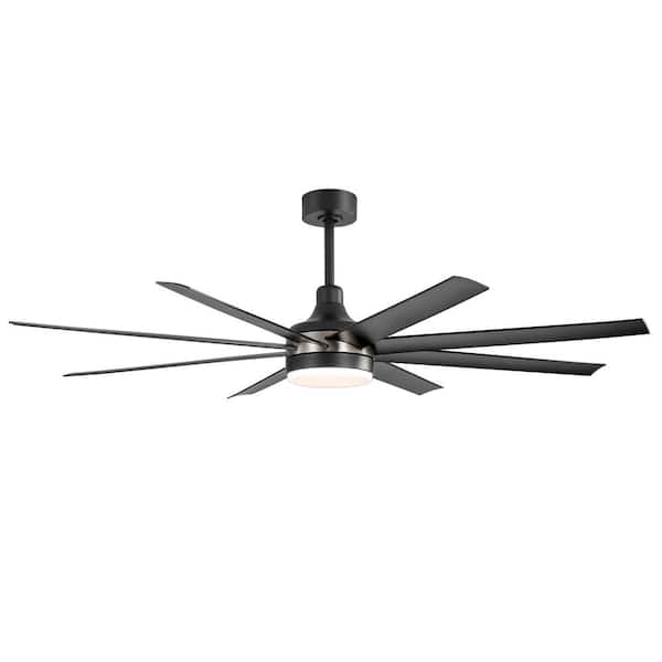 Breezary Archer 65 in. Integrated LED Indoor Black and Satin Nickel Ceiling Fan with Light and Remote Control Included
