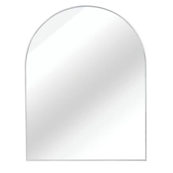 30 in. W x 40 in. H Arched Shaped Aluminum Framed Bathroom Mirror Wall Mirror in Silver