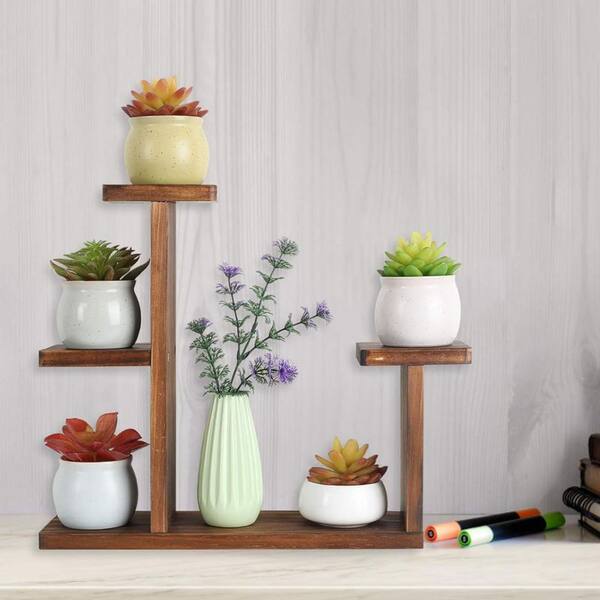 4-Tier Carbonized Color Wood Plant Stand (13.8 in. H W x 13 in. H