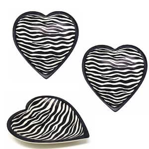 Small Soapstone Black and White Heart Bowls Modern Design (Set of 3), Zebra