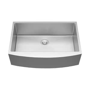 33 in. Farmhouse Single Bowl 16-Guage Silver Stainless Steel Kitchen Sink with Bottom Grids and Drain