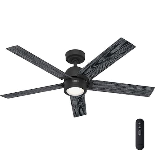 Erling 52 in. Indoor Matte Black Standard Ceiling Fan with Soft White Integrated LED and Remote Included Hunter Ceiling Fans With Lights