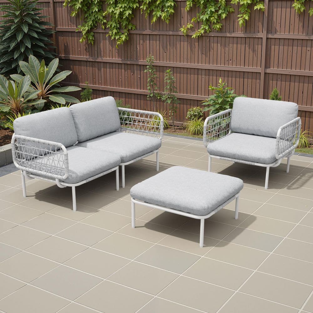 4-Piece Aluminum Patio Outdoor Wicker Conversation Set Sectional Sofa Thick Cushion Armrest in Light Gray for Poolside price history on PriceWatchPro