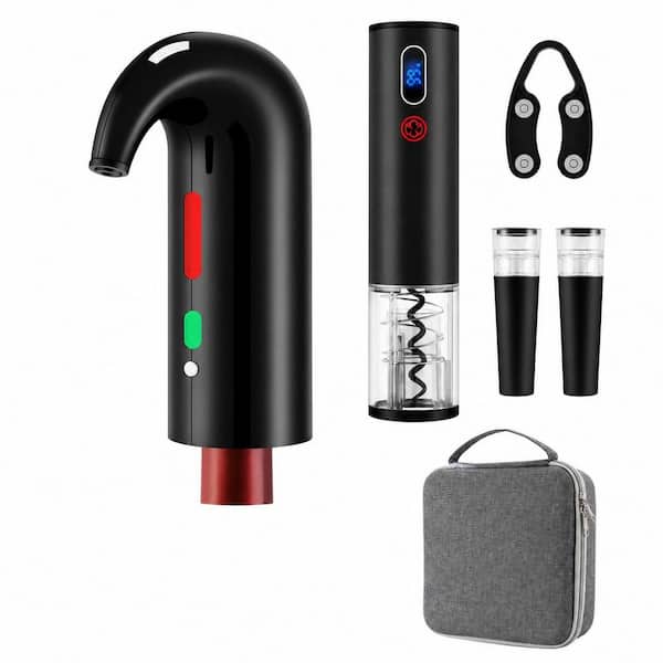 Electric Wine Bottle Opener Set with Decanter, Aerator, Pourer, Stopper, Foil Cutter and Storage Bag