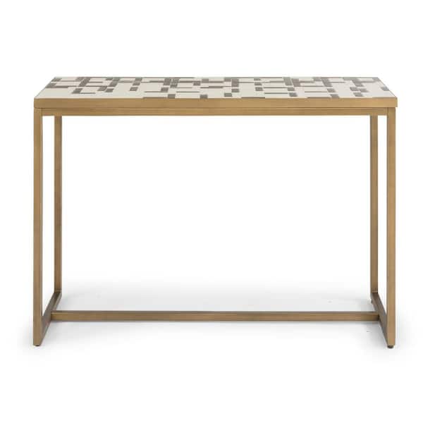 HOMESTYLES Geometric II 44 in. Gold/Cream Standard Rectangle Tile Console Table