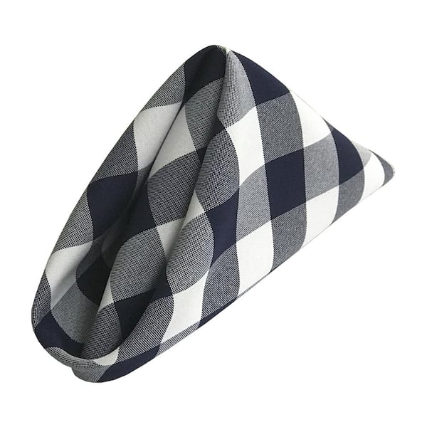 LA Linen 18 in. x 18 in. White and Navy Gingham Checkered Napkins (Pack of 10)