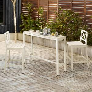 Humphrey 3 Piece 55 in. Cream Aluminum Outdoor Patio Dining Set Pub Height Bar Table Plastic Top With Armless Bar Chairs