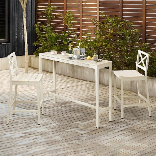 LUE BONA Humphrey 3 Piece 55 in. Cream Aluminum Outdoor Patio Dining Set Pub Height Bar Table Plastic Top With Armless Bar Chairs