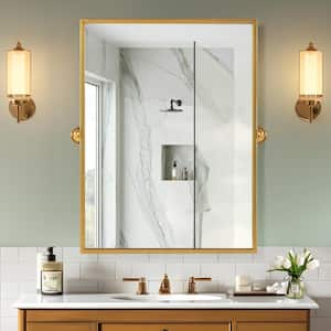 24 in. W x 32 in. H Rectangular Metal Framed Pivoted Bathroom Wall Vanity Mirror in Gold