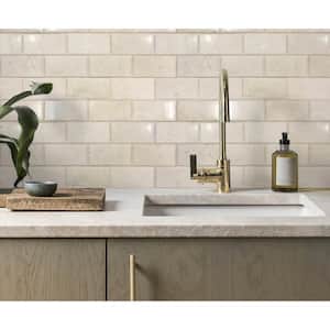 Beige and Yellow 3 in. x 6 in. Beveled Polished Marble Subway Floor and Wall Tile (5 sq. ft./Case)