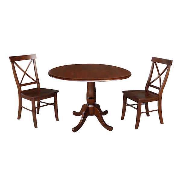 International Concepts Laurel 3-Piece Espresso 42 in. Dropleaf Table and Alexa Side Chair Dining Set