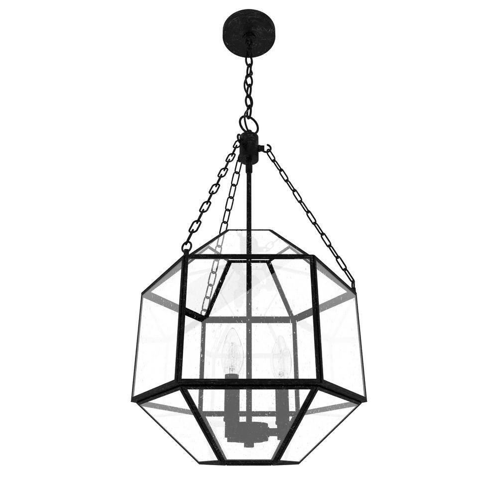 Indria Rustic Iron Faceted Geometric 3-Light Pendant