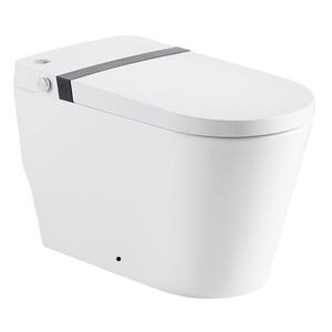 1-Piece 1.32 GPF Automatic Single Flush U-Shaped Smart Elongated Toilet in White, with Remote Control/Foot Sensor