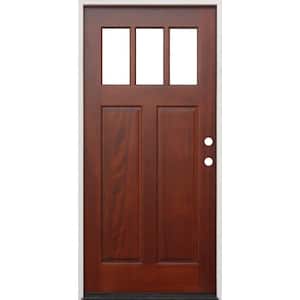 36 in. x 80 in. Pecan Left-Hand Inswing 3-Lite Clear Insulated Glass Mahogany Prehung Entry Door - FSC 100%