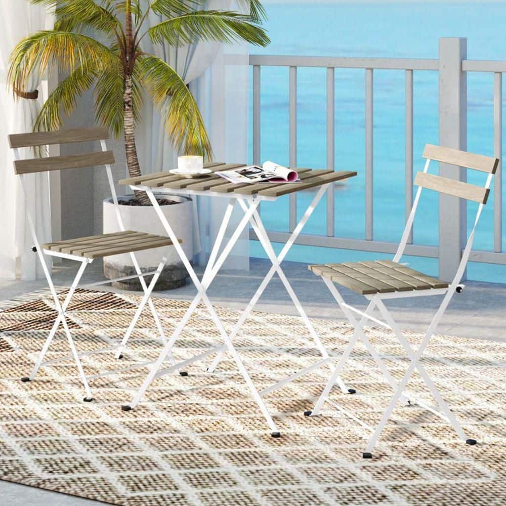3-Piece Heavy-Duty Metal Frame Acacia Wood Outdoor Serving Bar Set with Anti-Slip Pads for Indoor Outdoor Patio