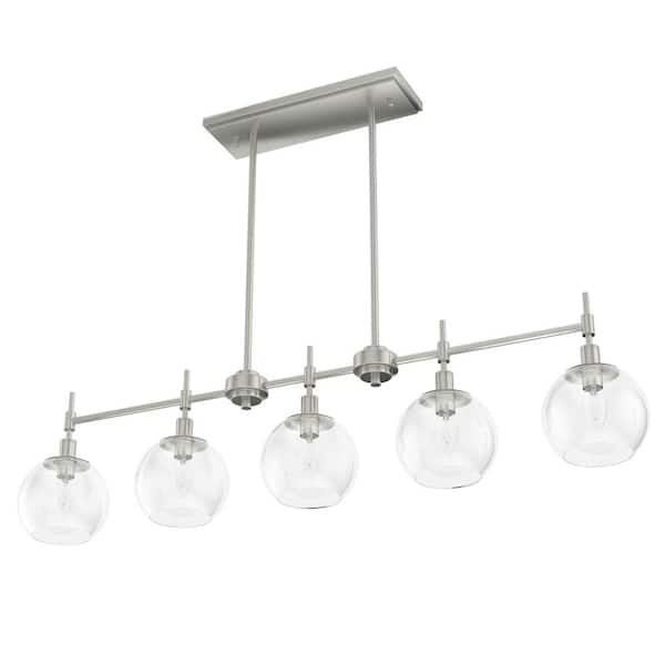 Hunter Xidane 5-Light Brushed Nickel Billiard Chandelier With Clear Glass Shades