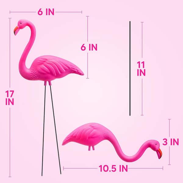 Cubilan Set of 2 Small Pink Flamingo Yard Ornament Stakes Mini