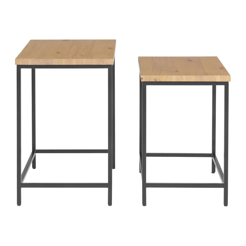 Oak and Black Metal Modern Nesting Tables Set
