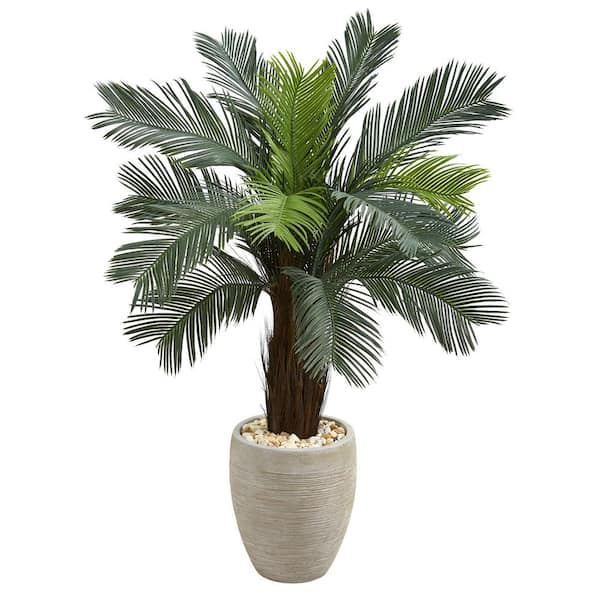 Nearly Natural 4.5 ft. High Indoor/Outdoor Cycas Artificial Tree in Oval Planter