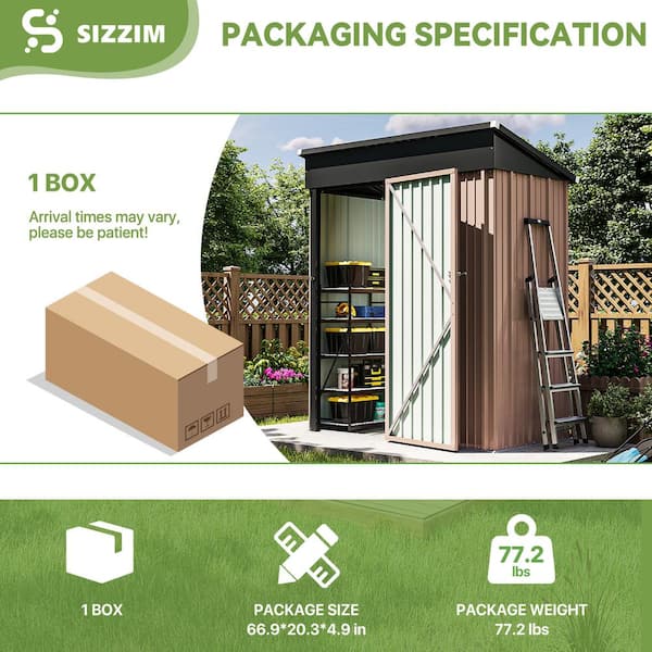 Sizzim 5 ft. W x 3 ft. D Storage Metal Shed with Metal Floor Base