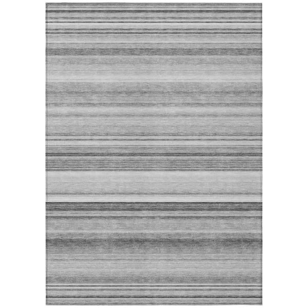 Gray 10 ft. x 14 ft. Woven Striped Polyester Rectangle Indoor/Outdoor Area Rug