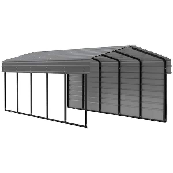 Arrow 10 ft. W x 24 ft. D x 7 ft. H Charcoal Galvanized Steel Carport with 1-Side Wall Kit