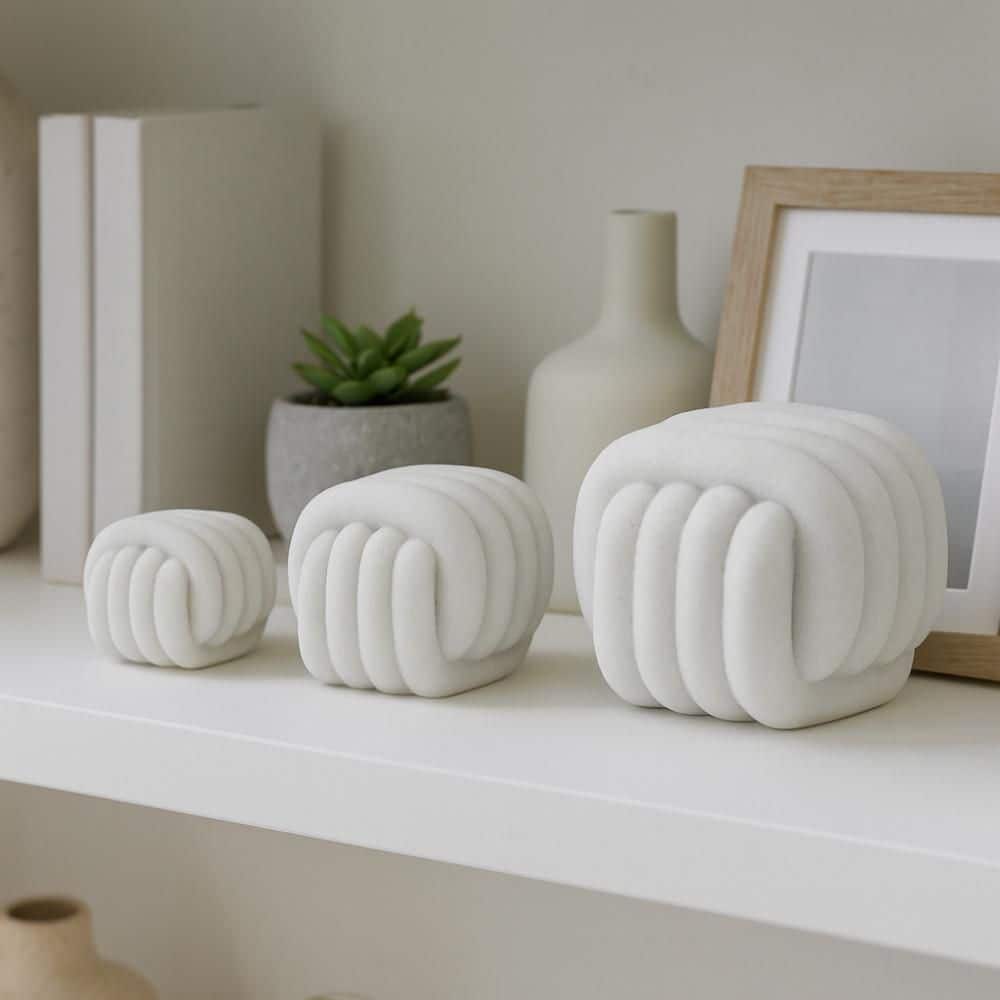 White 4 in. x 3 in., 5 in. x 4 in. and 6 in. x 5 in. Resin Rounded Shape Knot Sculptures (Set of 3) price history on PriceWatchPro