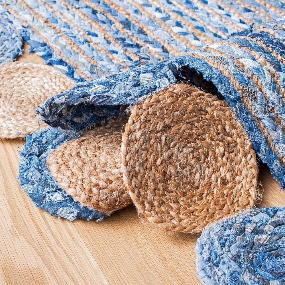 Handwoven Blue and Beige Cotton Rectangular Area Rug 3' x 5'