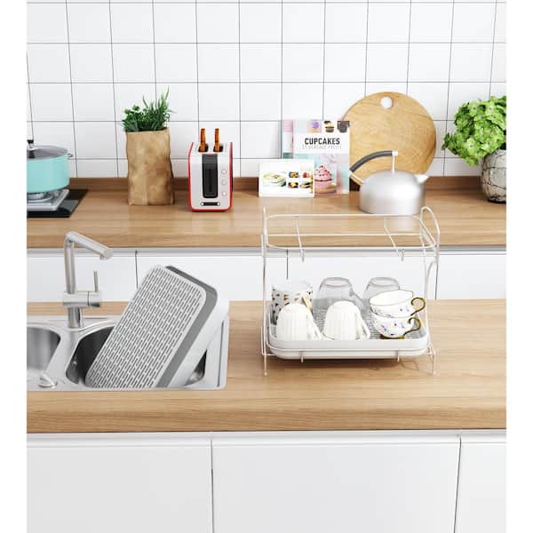 1pc 2-layer Bamboo Dish Rack With 16 Slots And Drainboard, Suitable For  Home Kitchen Use