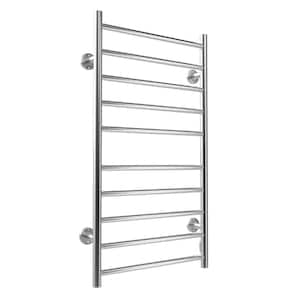 10-bar Heated Towel Warmer Drying Racks Wall Mounted with Timer Stainless Steel Plug-in or Hardwired in Silver