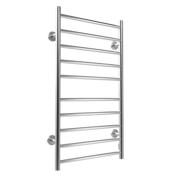 Unbranded 10-bar Heated Towel Warmer Drying Racks Wall Mounted with Timer Stainless Steel Plug-in or Hardwired in Silver
