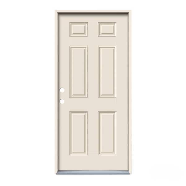JELD-WEN 32 in. x 80 in. 6-Panel Primed Fiberglass Prehung Right-Hand Inswing Front Door