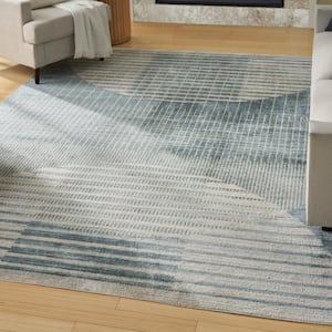 Astra Machine Washable Blue 7 ft. x 9 ft. Graphic Contemporary Area Rug