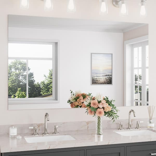 60 in. W x 36 in. H Rectangular Bathroom Mirrors Frameless Wall Mount Bathroom Vanity Mirror