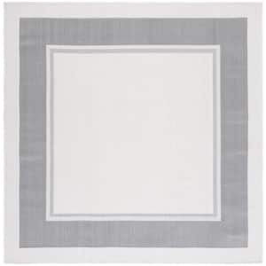 Martha Stewart Ivory/Gray 7 ft. x 7 ft. Square Solid Color Border Indoor/Outdoor Area Rug
