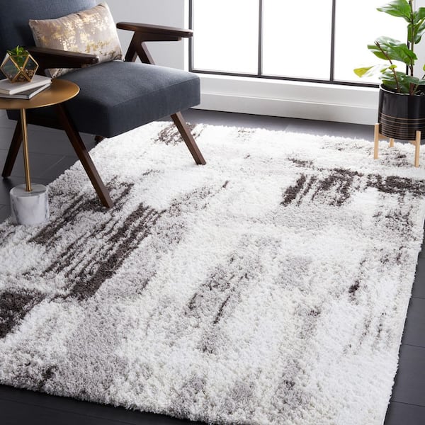 Berber Shag Grey/Dark Grey 8 ft. x 10 ft. Distressed Area Rug