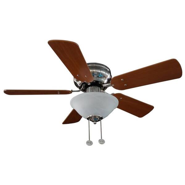 Hampton Bay Lugano 36 in. Satin Nickel Hugger Ceiling Fan with 5 Reversible MDF Blades and Single Alabaster Glass