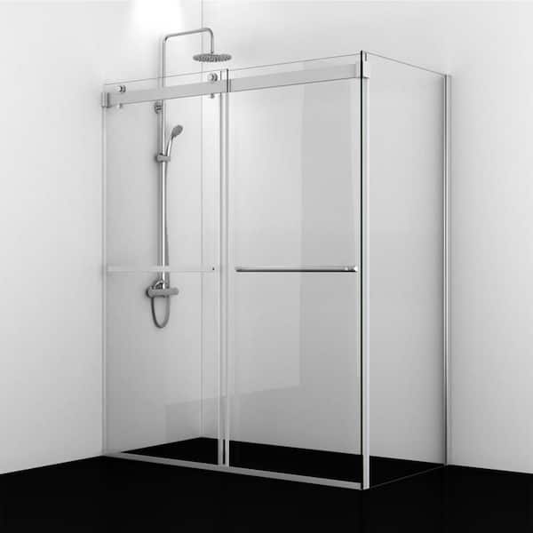 ROSWELL Spezia 60 in. W x 76 in. H Sliding Frameless Corner Shower Enclosure in Polished Chrome with Clear Tempered Glass