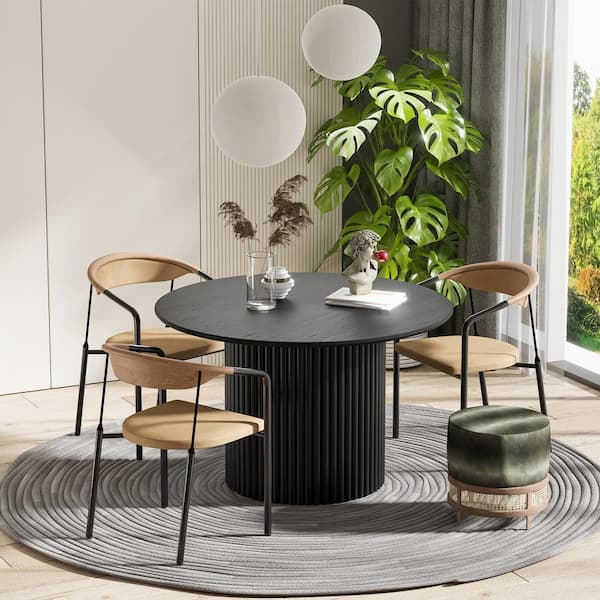 Dovelina Abberton Black Color Oak Wood Column Base 46 in. Round Dining Table (Seats 4)