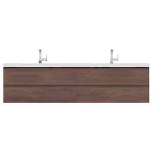 Paterno 84 in. W x 19 in. D Wall Mount Bath Vanity in Rosewood with Acrylic Vanity Top in White with White Basin