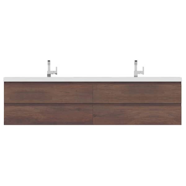 Alya Bath Paterno 84 in. W x 19 in. D Wall Mount Bath Vanity in Rosewood with Acrylic Vanity Top in White with White Basin