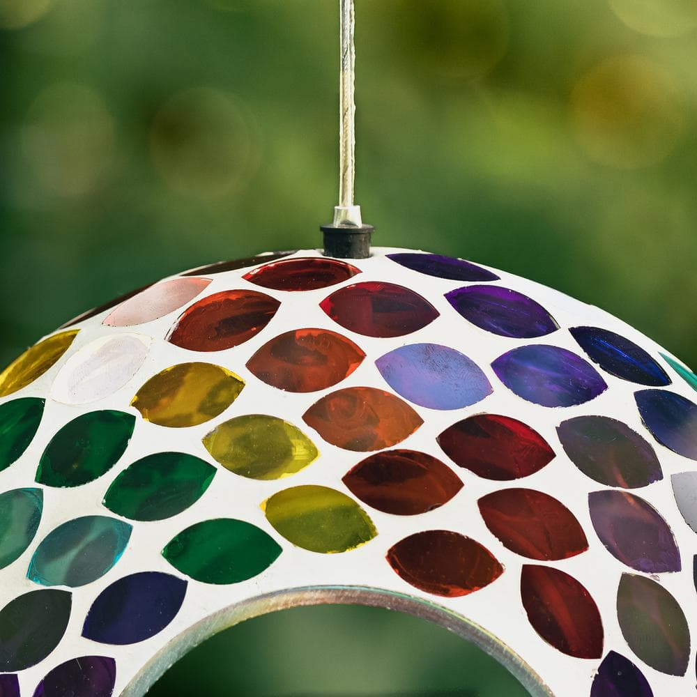 8'' Round Multicolor Mosaic Glass Hanging Bird Feeder