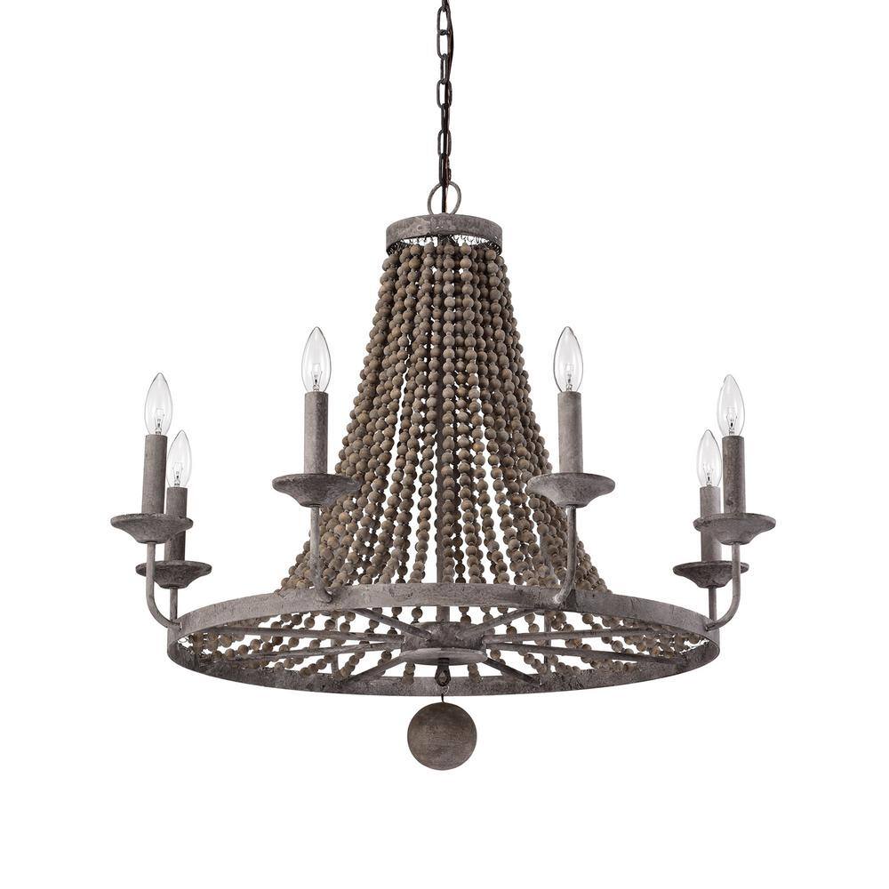 Edvivi 8-Light Slate Gray Wagon Wheel Chandelier with Wooden