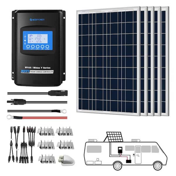 ACOPower 500-Watt Polycrystalline OffGrid Solar Power Kit with 5 x 100-Watt Solar Panel, 40 Amp MPPT Charge Controller