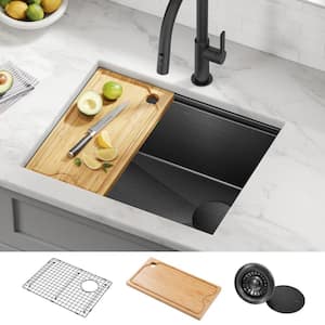 Kore 23 in. Undermount Single Bowl 16 Gauge Black Stainless Steel Kitchen Workstation Sink with Accessories