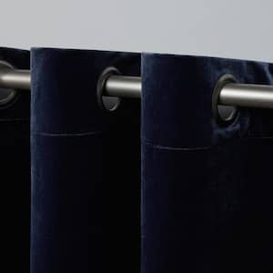 Velvet Navy Solid Light Filtering Grommet Top Curtain, 54 in. W x 63 in. L (Set of 2)