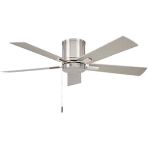 Grantway 48 in. Indoor/Covered Outdoor Brushed Nickel Low Profile Ceiling Fan Without Light with Pull Chain Included