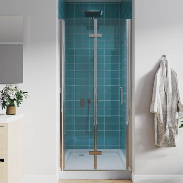 ORGANNICE 32 to 33-1/4 in. W x 72 in. H Bi-Fold Frameless Shower Doors in Chrome with Clear Glass