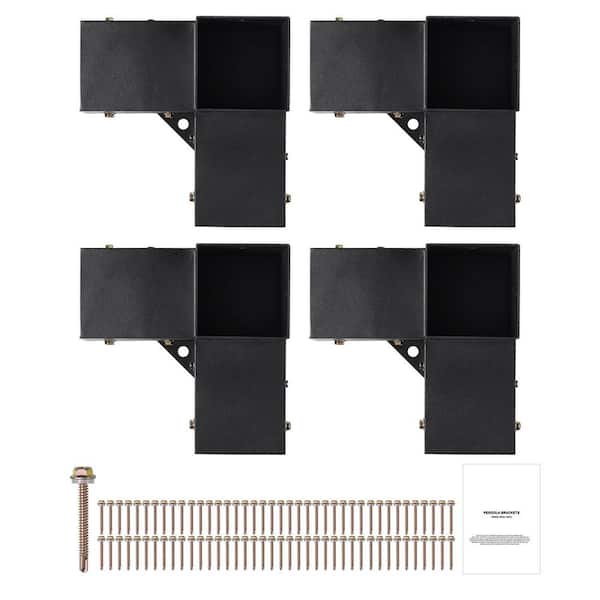 4 in. x 4 in. Pergola Bracket Kit, 4 pcs Heavy Duty 3-Way Corner Bracket DIY Post Base Kit for Gazebos, Patio Pergolas