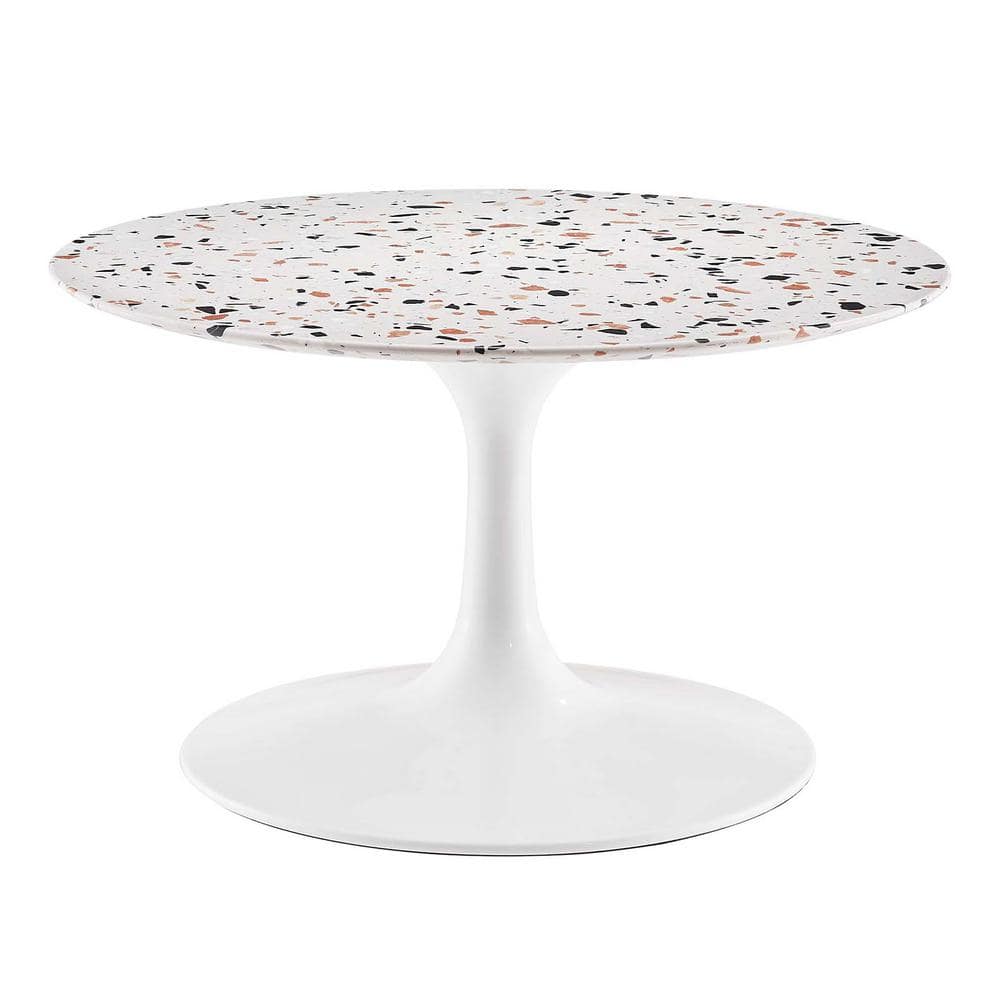MODWAY Lippa 28 in. White/White Round Terrazzo Coffee Table EEI5710